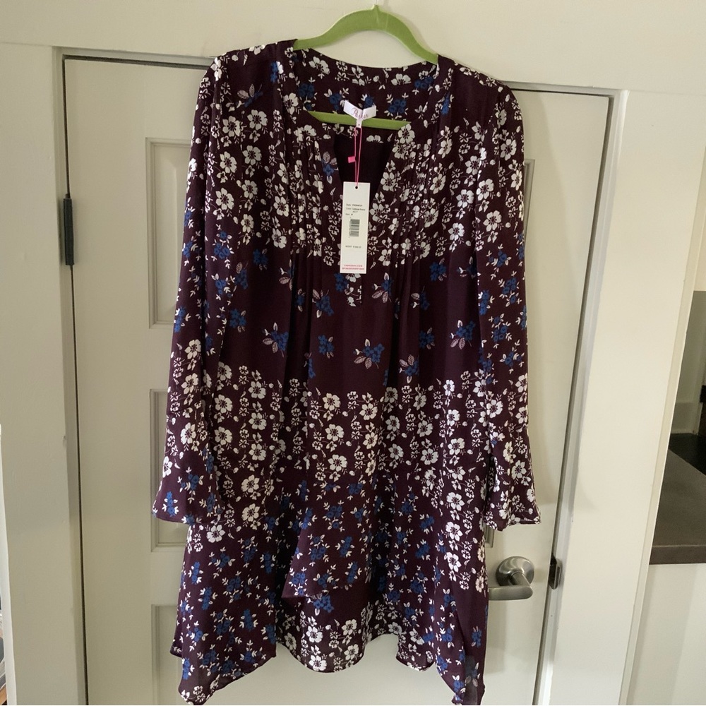 Parker NYC Swing Dress / Tunic Sz M Cordovan Acacia Print Retail $398 NWT